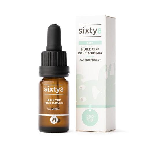 Leafpower Sixty8 Hanföl Hunde Huhngeschmack 300mg CBD mit Verpackung